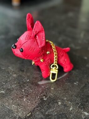 Red French Bulldog Charm Keychain with Gold Chain